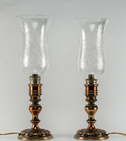 BACCARAT. Paire de photophores en cristal,...