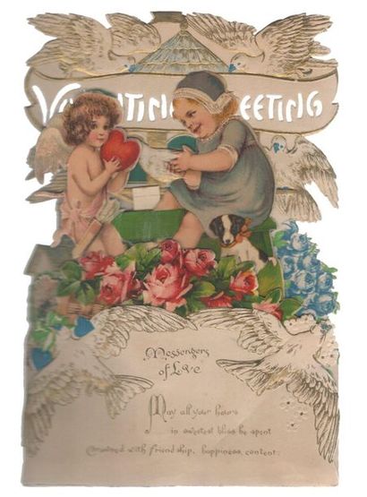 “Valentine Greetings. Messenger of love”....