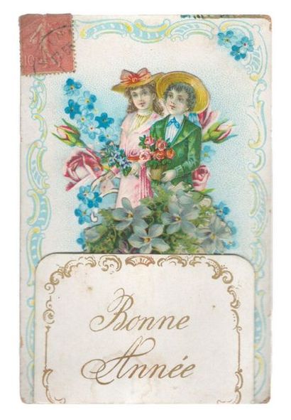 “ Bonne Année”. Chromo (14 × 9 cm) dépliant...