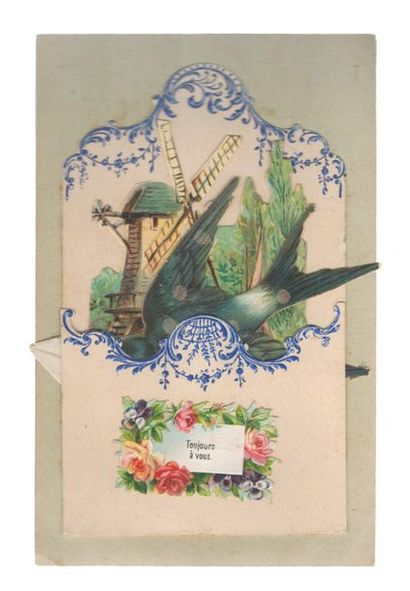 “ Bonne fête”. Chromo (14 × 9 cm) dépliant...