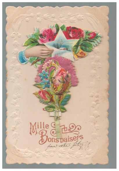 « Mille bons baisers ». Carte postale à bordure...