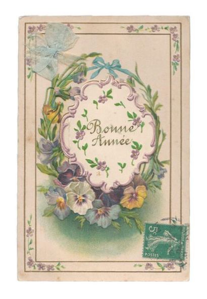 « Bonne année ». Carte postale (Chromolithographie gaufrée)....