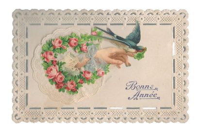 « Bonne année ». Carte postale (Chromolithographie gaufrée)....