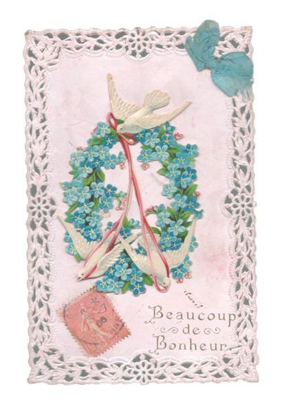 « Bonne année ». Carte postale (Chromolithographie gaufrée)....