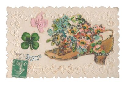 « Bonne année ». Carte postale (Chromolithographie gaufrée)....