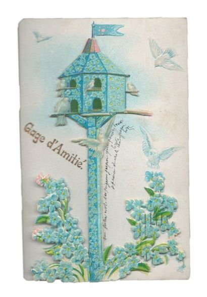« Bonne année ». Carte postale (Chromolithographie gaufrée)....
