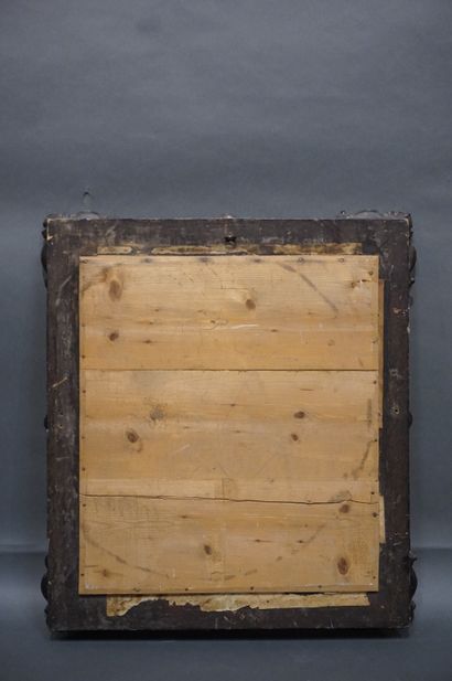 Miroir en bois et stuc à patine noire de...