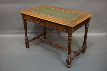 Bureau plat en bois naturel et bois de placage...