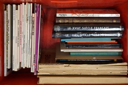 Manette de livres d'art et BD.