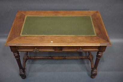 Bureau plat en bois naturel et bois de placage...