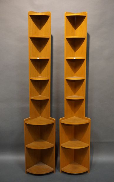 Paire d'étagères d'angle en bois. 222x43v30...