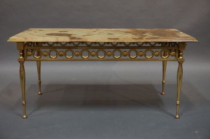 Table basse rectangulaire en laiton et plateau...