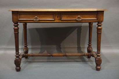 Bureau plat en bois naturel et bois de placage...