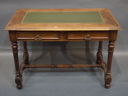 Bureau plat en bois naturel et bois de placage...