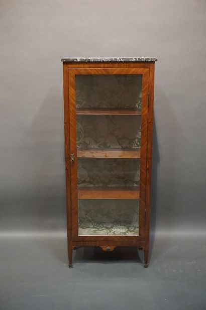 Mahogany veneered display case with grey...