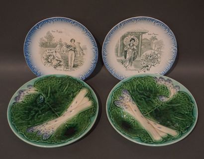 Two earthenware asparagus plates and two...