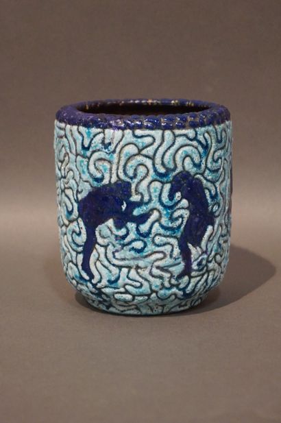 Blue ceramic vase, in the Mayodon style,...