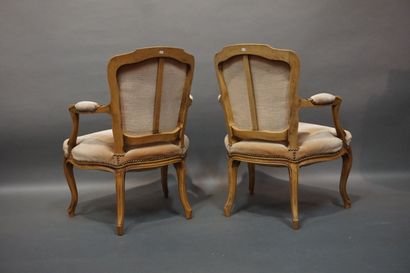 Pair of cabriolet armchairs in molded natural...