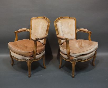 Pair of cabriolet armchairs in natural molded...
