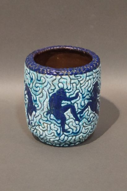 Blue ceramic vase, in the Mayodon style,...