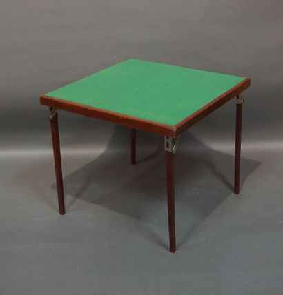 Folding game table in wood and green felt....
