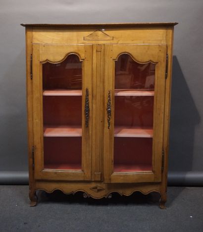 Moulded and inlaid natural wood display case....