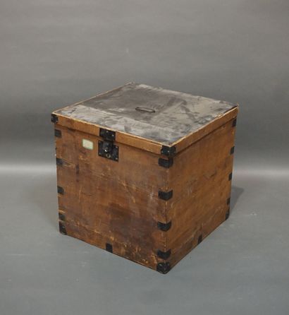 Wooden and metal trunk (worn, incomplete)....