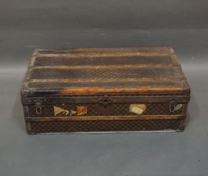 Large checkered canvas, wood and leather...
