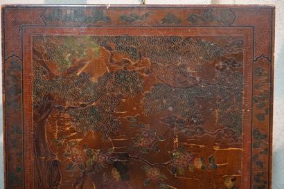 Asian coffee table in brown lacquered wood...