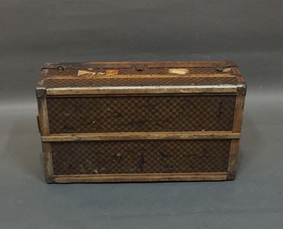 Large checkered canvas, wood and leather...