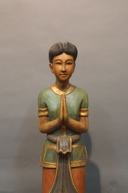 Large Indonesian polychrome wooden statue...
