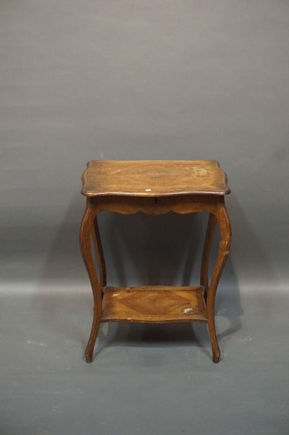 Veneered work table with one shelf and drop-leaf...