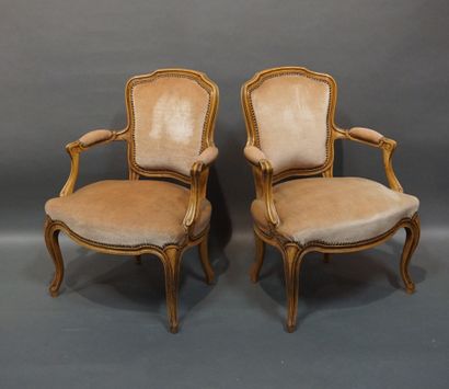 Pair of cabriolet armchairs in molded natural...