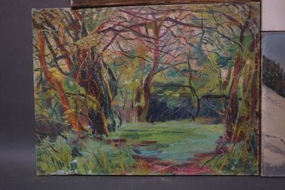 Lot de trois huiles et une aquarelle: 