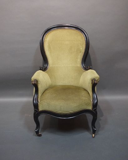 Blackened wood bergère upholstered in green...