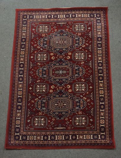 Senneh mechanical rug, navy blue and burgundy....