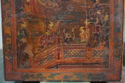 Asian coffee table in brown lacquered wood...