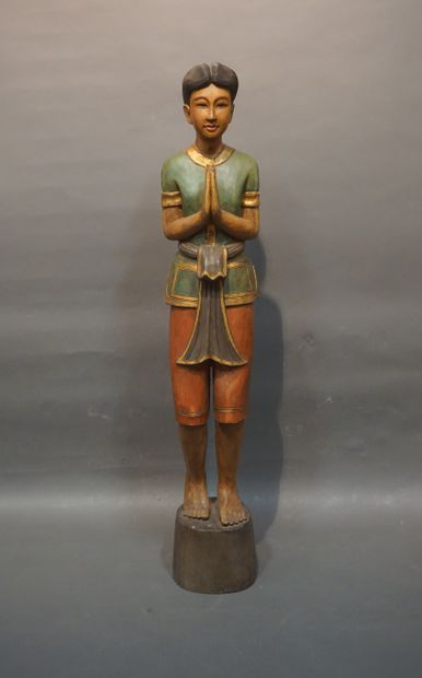 Large Indonesian polychrome wooden statue...