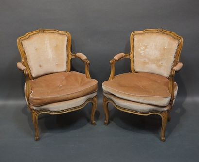 Pair of cabriolet armchairs in natural molded...