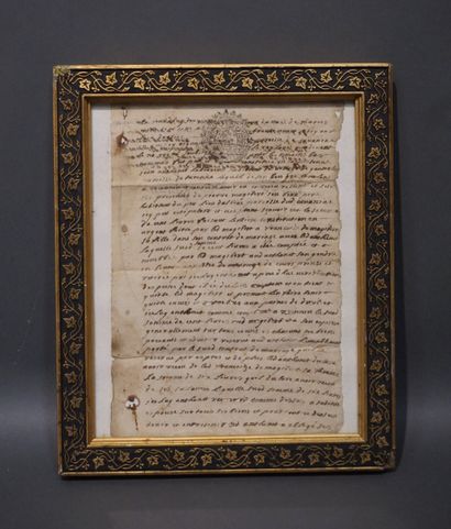 Letter framed with the arms of the Viscount...