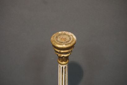 Polychrome wood column lamp base. 130 cm