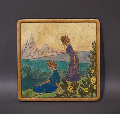 Longwy earthenware trivet with enamelled...