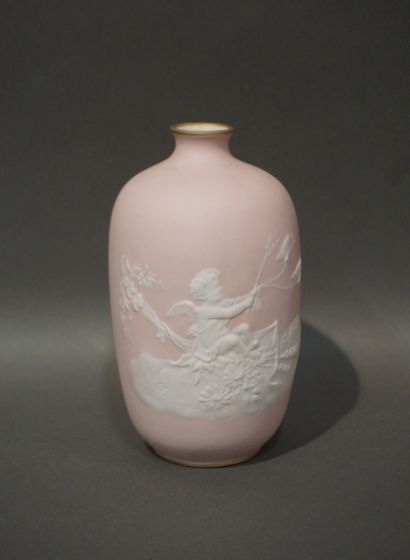 Pink porcelain vase by Tharaud in Limoges,...