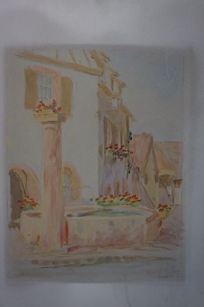Lot de trois huiles et une aquarelle: 