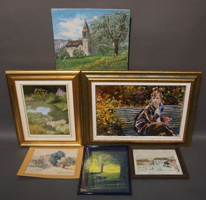 Lot de six peintures diverses 