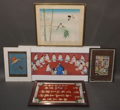 Lot d'un miroir calligraphié chinois, d'une...