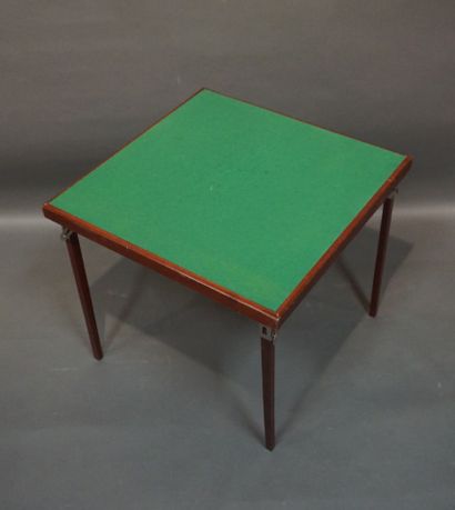 Folding game table in wood and green felt....