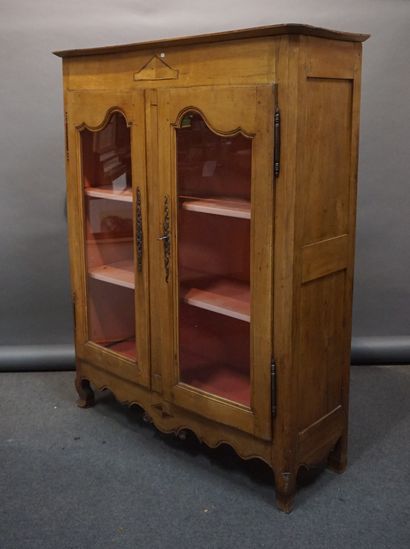 Moulded and inlaid natural wood display case....