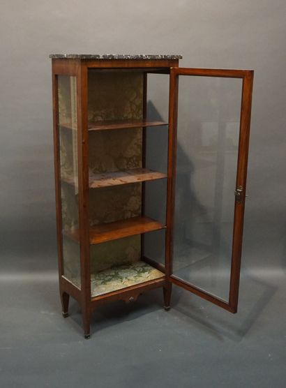 Mahogany veneered display case with grey...