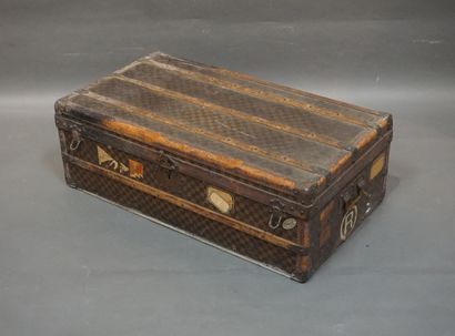 Large checkered canvas, wood and leather...